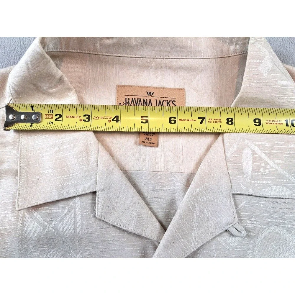 Havana Jack’s 100% Silk Hawaiian Shirt XL Beige Aloha Camp Button Front Vintage - Picture 11 of 13